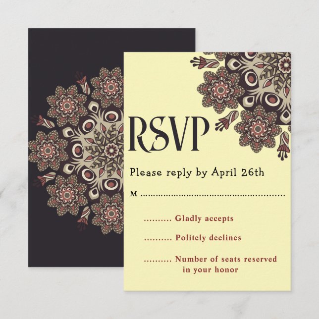 Cartão RSVP Mandala Elegante (Frente/Verso)