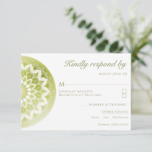 Cartão RSVP Mandalas de Renda Verde Casamento