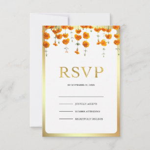 Cartão RSVP Mandap Floral de Marigold Casamento Hindu do Sul d