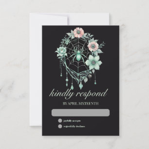 Cartão RSVP Manipulação de Aranha Floral de Casa Verde Gótica