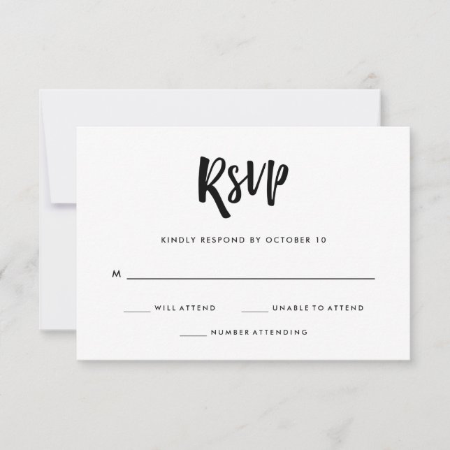 Cartão RSVP Manuscrito e Moderno | Casamento Negro e Branco (Frente)