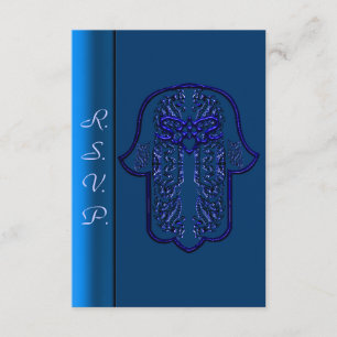Cartão RSVP Mão de Hamsa: Coração (Casamento) (Azul)