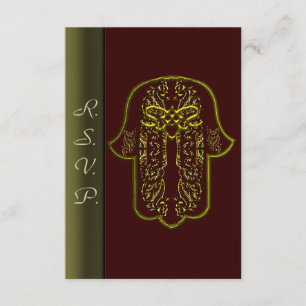 Cartão RSVP Mão de Hamsa: Coração (Casamento) (Ouro)