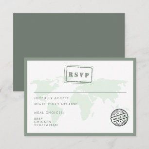 Cartão RSVP Mapa do Mundo Verde Destino Data de Casamento