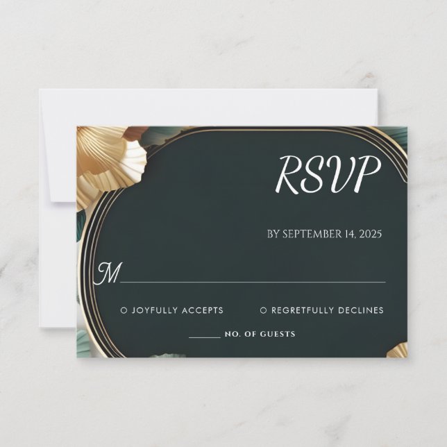 Cartão RSVP Marble Monstera Emerald Green E Dourado Casamento (Frente)
