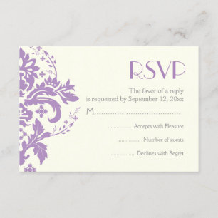Cartão RSVP Marfim cinzento da lavanda do damasco que wedding