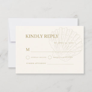 Cartão RSVP Marfim e Dourado Desenho à Mão de Conchas Casament