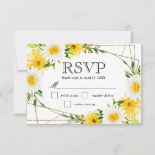 Cartão RSVP Margaridas e Flores Amarelas de Verão Casamento