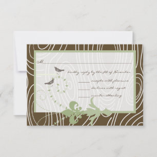 Cartão RSVP Margarita Green Brown Wood Grain Bird Response