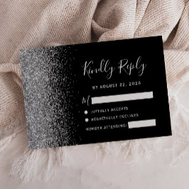 Cartão RSVP Margem de folga do prata preto moderno