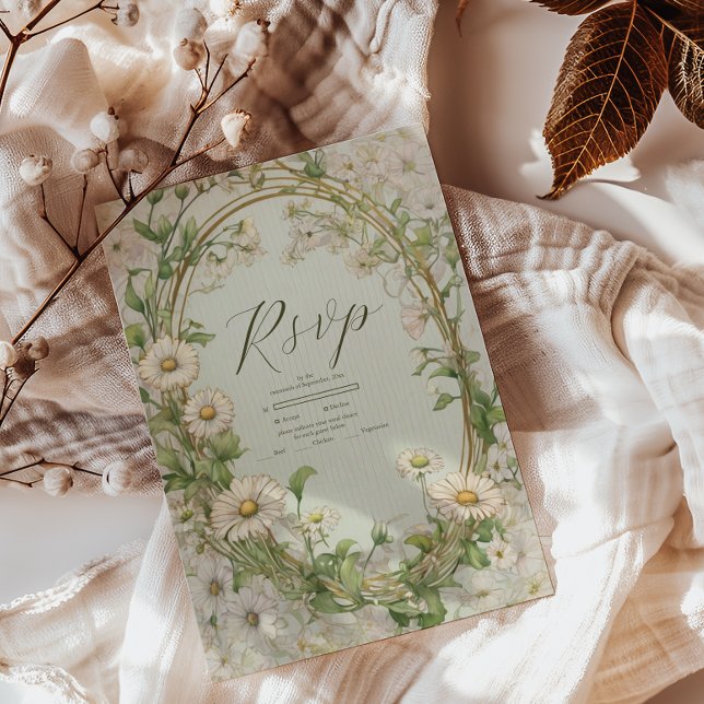 Cartão RSVP Marguerite Daisy Dusty Wedding (Criador carregado)