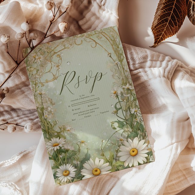 Cartão RSVP Marguerite Daisy Dusty Wedding (Criador carregado)