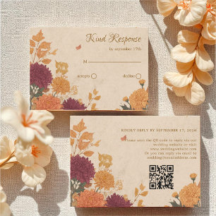 Cartão RSVP Marigold & Warm Orange Rustic Boho Autumn Código Q