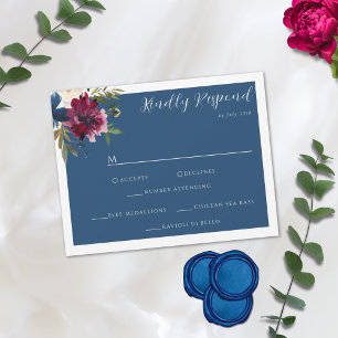 Cartão RSVP Marinho azul-borgonha de jardim entonado