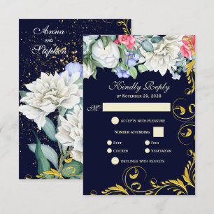 Cartão RSVP Marinho Azul Branco Azul Cor-de-rosa Dourado Suavi