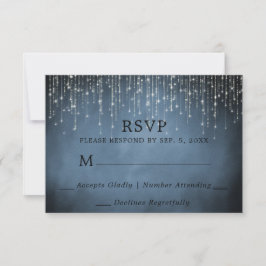 Cartão RSVP Marinho Azul Casamento Azul das Luzes de Corda Esm