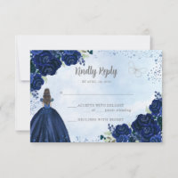 Marinho azul Cinza flórica Princesa Quinceañera