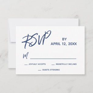 Cartão RSVP Marinho Azul de Script de Escrita Manual Casual