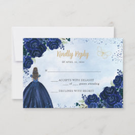 Cartão RSVP Marinho azul Dourada brilhante Princesa Quinceañer