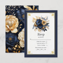 Marinho Azul e Dourado Casamento Floral