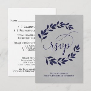 Cartão RSVP Marinho Azul-Laurel Sai do Casamento Elegante das 