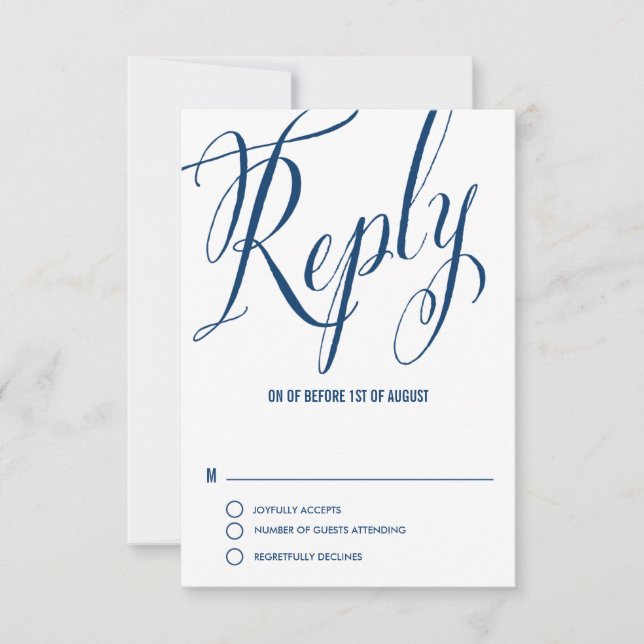 Cartão RSVP Marinho Azul Sr. & Sra. Elegant Script Wedding RSV (Frente)