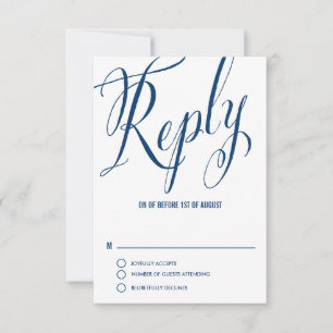 Cartão RSVP Marinho Azul Sr. & Sra. Elegant Script Wedding RSV