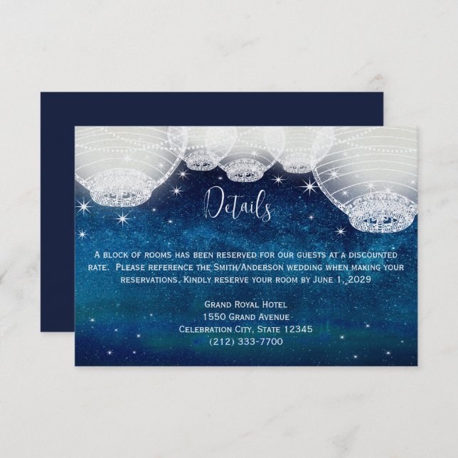 Cartão RSVP Marinho Blue Opulence Galaxy Papel Lanterna de Pap (Frente/Verso)