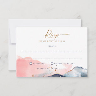 Cartão RSVP Marinho Blush Pink Wedal Escolha e Música