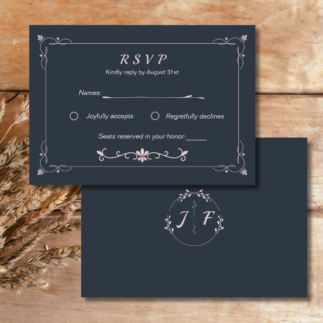 Cartão RSVP Marinho Clássico Elegante e Casamento Blush (Navy and Blush Pink Wedding RSVP card)