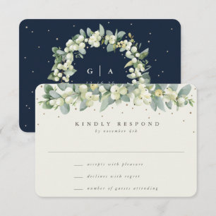 Cartão RSVP Marinho/Cream Snowberry+Eucalyptus Garland Weding