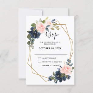Cartão RSVP Marinho De Madeira Rústica Casamento Geométrico