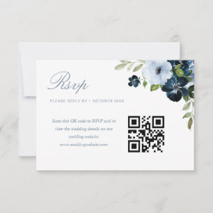 Cartão RSVP marinho e azul azul claro para o casamento floral 
