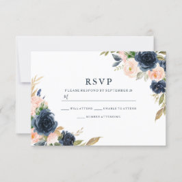 Cartão RSVP Marinho e Blush Florals Casamento Legante