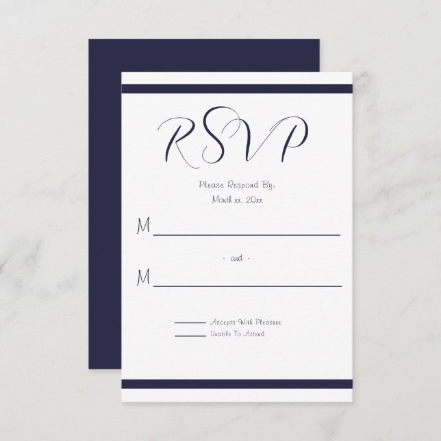 Cartão RSVP Marinho e Casamento Branco (Frente/Verso)