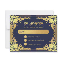 Marinho Elegante  Azul Faux Casamento vintage Ouro