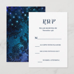 Cartão RSVP Marinho Elegante Casamento no inverno azul