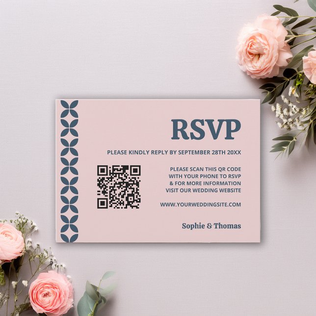 Cartão RSVP Marinho Elegante e Rosa Esmagador (Criador carregado)