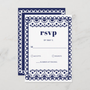 Cartão RSVP Marinho Fiesta Mexicano Papel Picado Boho Casament