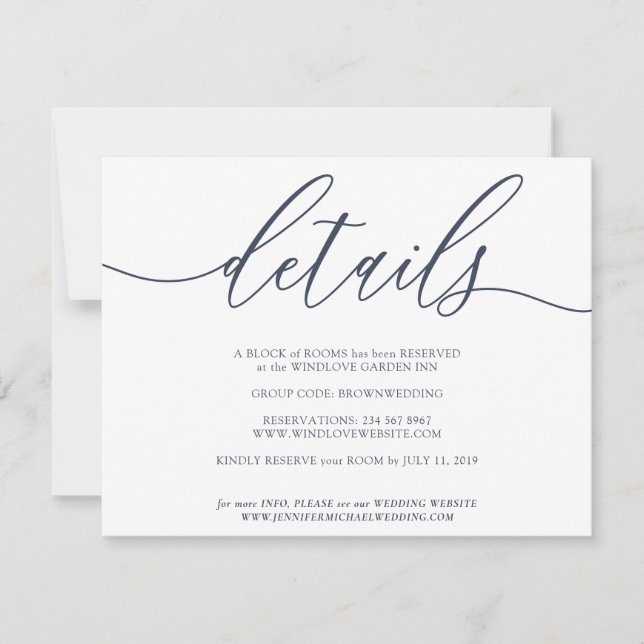 Cartão RSVP Marinho Limpo Detalhes Simples Casamento (Frente)