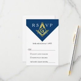 Cartão RSVP Marinho Masônico Blue e Dourado Elegante Freemason