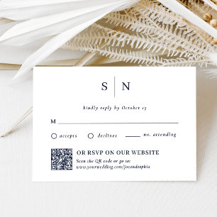 Cartão RSVP Marinho mínimo e chic   Código Tradicional e QR