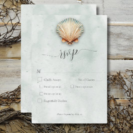 Cartão RSVP Marinho Moderno Conchas Aqua Jantar de Casamento