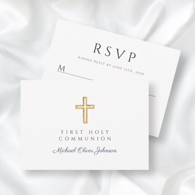 Cartão RSVP Marinho religioso Blue Boy Primeira Comunhão (Criador carregado)