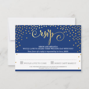 Cartão RSVP Marinho rústico à moda dos confetes do ouro da