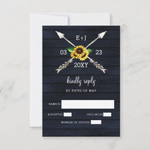 Cartão RSVP Marinho Sunflower Barn - Casamento de chic country