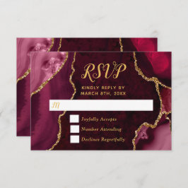 Cartão RSVP Mármore de Ágata Vermelho e Dourado