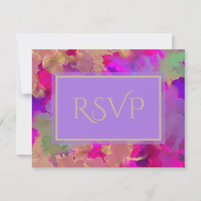 Cartão RSVP Mármore rosa, roxo e ouro (Frente)
