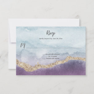 Cartão RSVP Mármore roxo contemporâneo   de turquesa e de ou