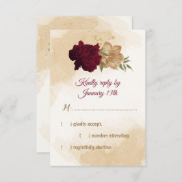 Cartão RSVP Maroon verde-ouro botânico